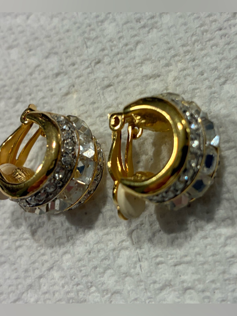 Women’s rhinestone gold clip on earrings